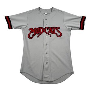 Vtg Mudcats Baseball Jersey Medium Gray Button Front Number 9 Wilson Game Worn